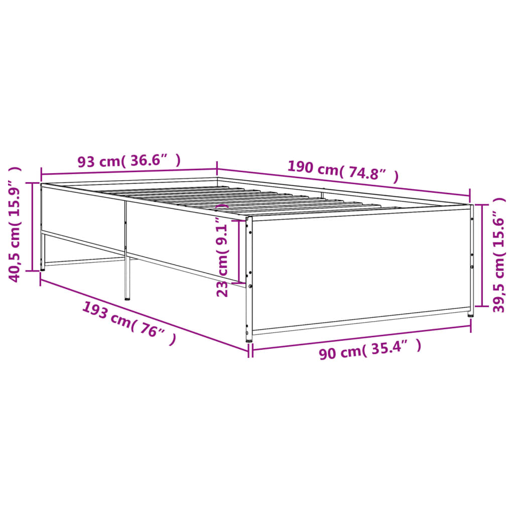 vidaXL Rúmgrind án Dýnu Reyktóna Eikarlitur 90x190 cm