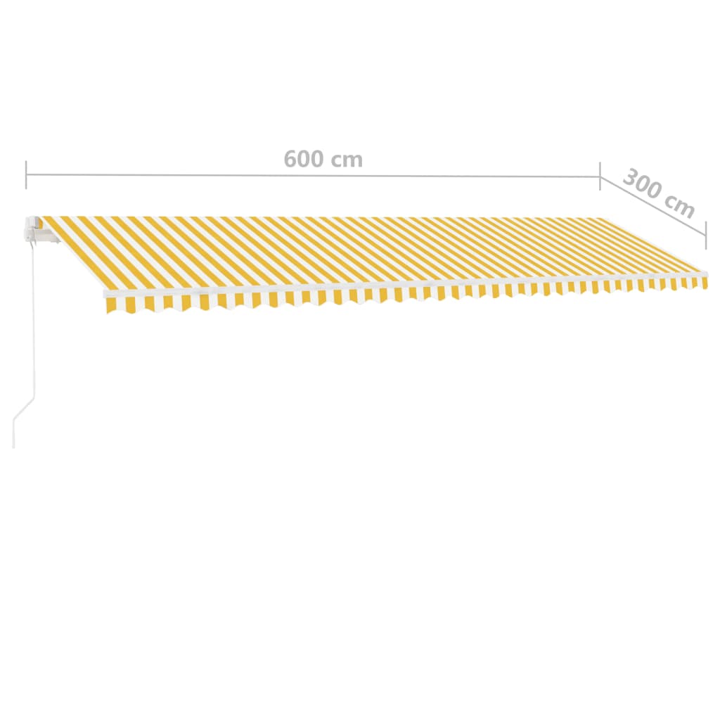 vidaXL Handvirk Útdraganleg Markísa með LED 600x300 cm Gult og Hvít