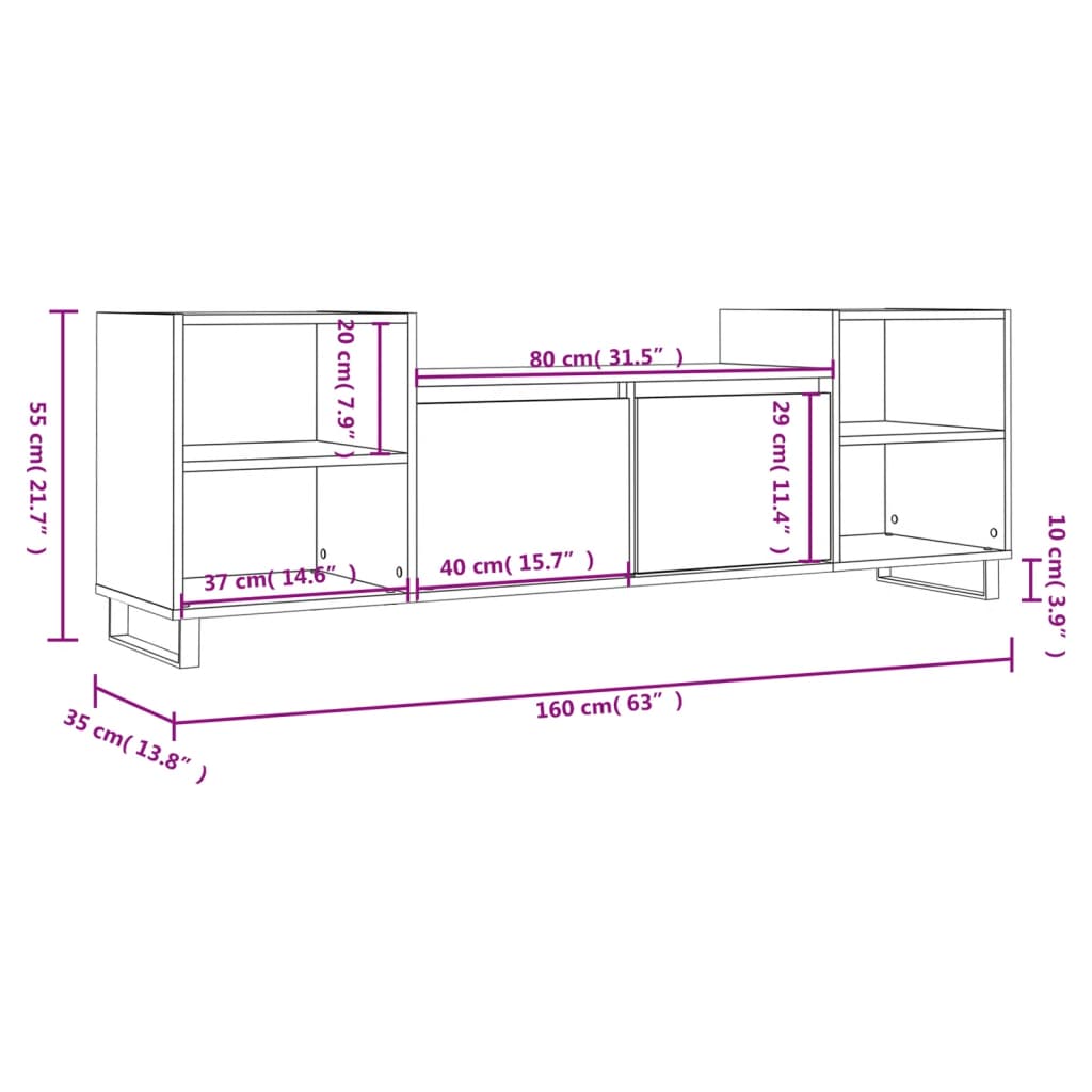 vidaXL Sjónvarpsskápur Brúnn Eik 160x35x55 cm Samsettur Viður