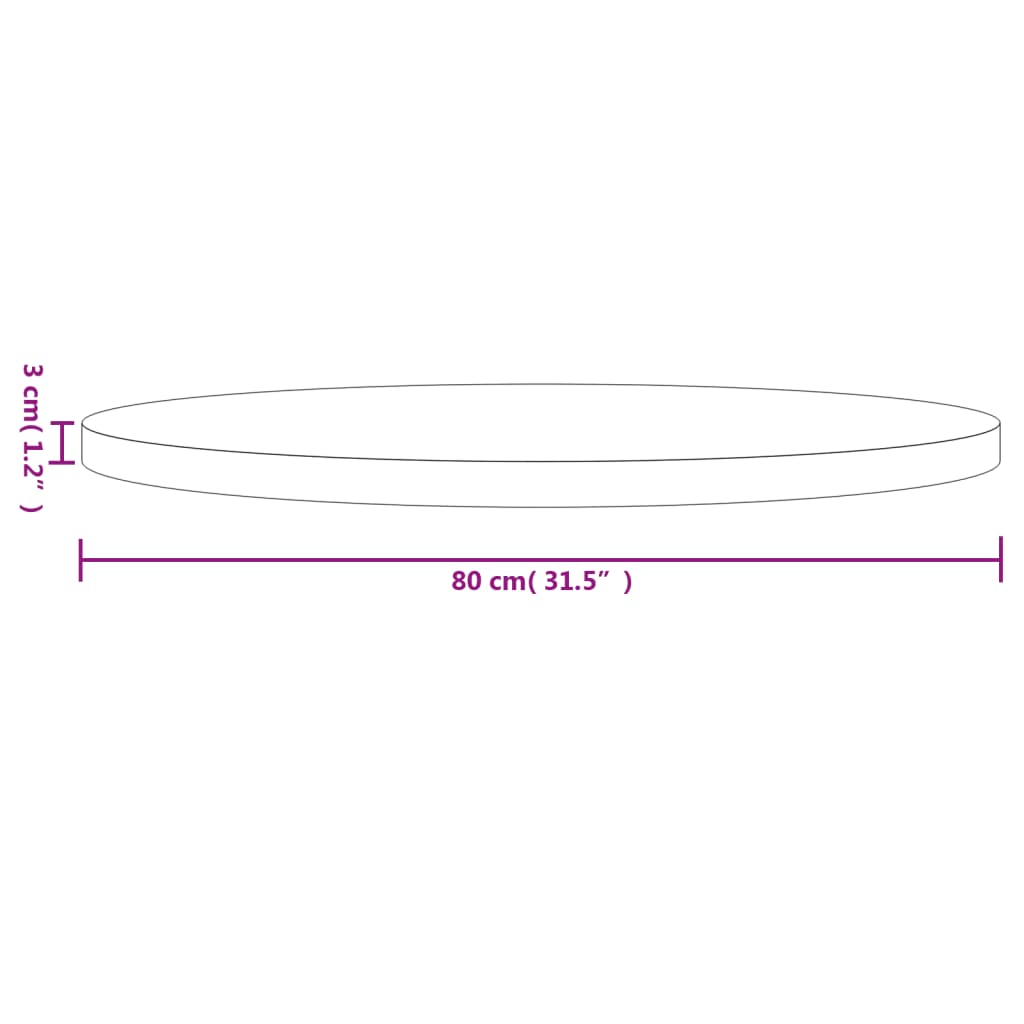 vidaXL Borðplata Kringlótt Hvít Ø80x3 cm Gegnheil Fura