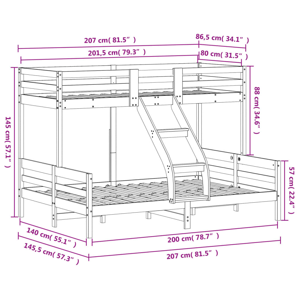 vidaXL Koja án Dýnu 80x200/140x200 cm Hvítur Gegnheilum Viði