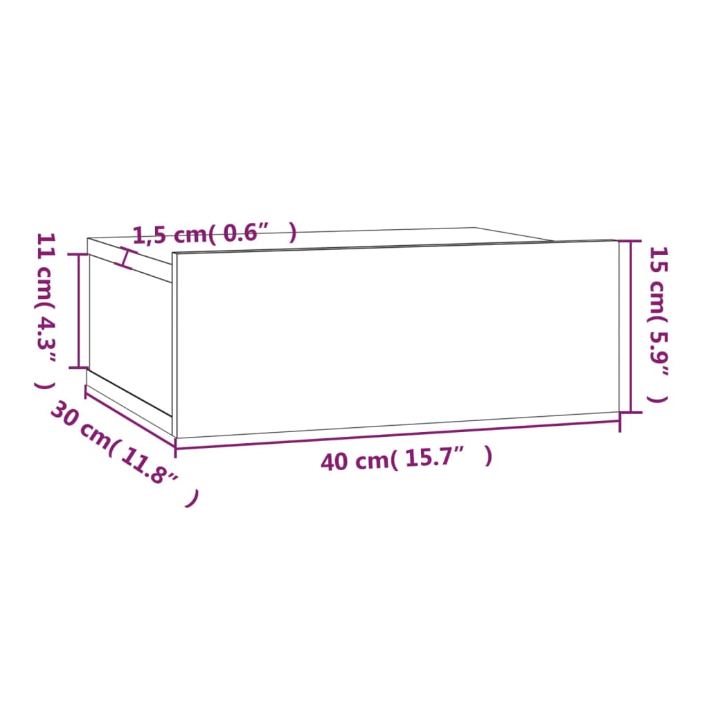 vidaXL Vegghengt Náttborð Reyktóna Eik 40x30x15cm Samsettur Viður