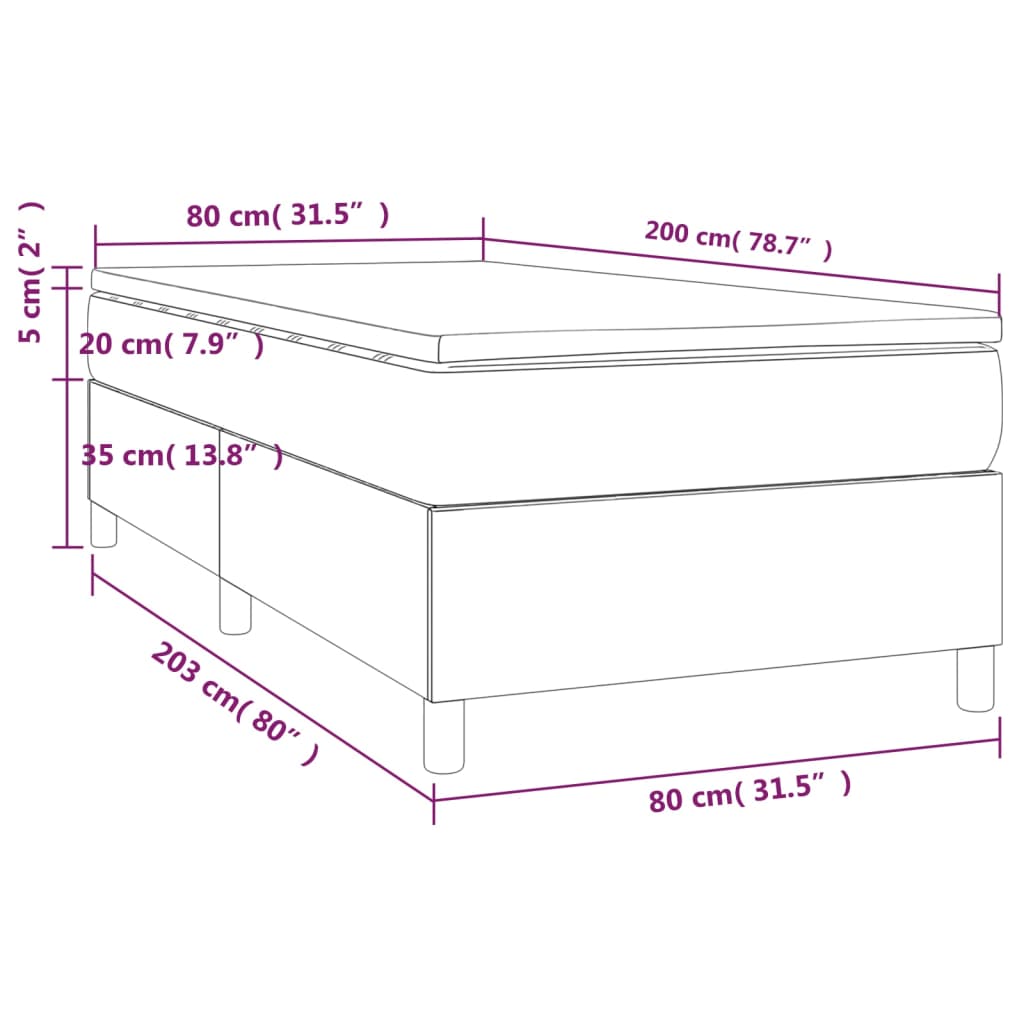 vidaXL Hólfað Springrúm með Dýnu Svart 80x200 cm Flauel