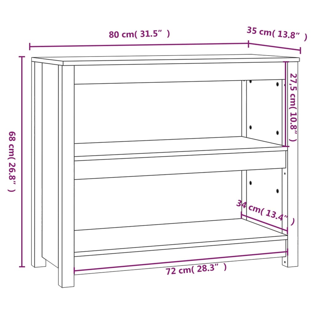 vidaXL Bókaskápur Grátt 80x35x68 cm Gegnheil Fura