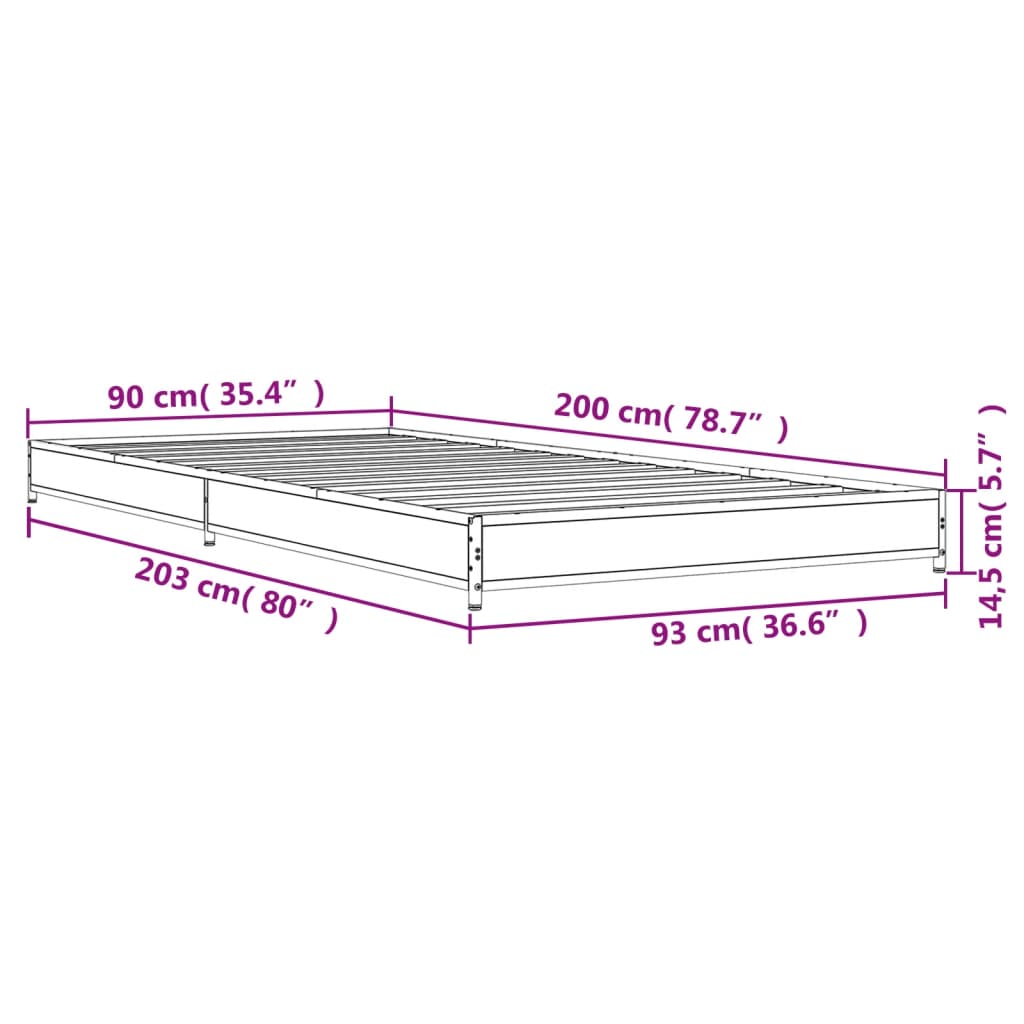 vidaXL Rúmgrind án Dýnu Sonoma Eikarlitur 90x200 cm