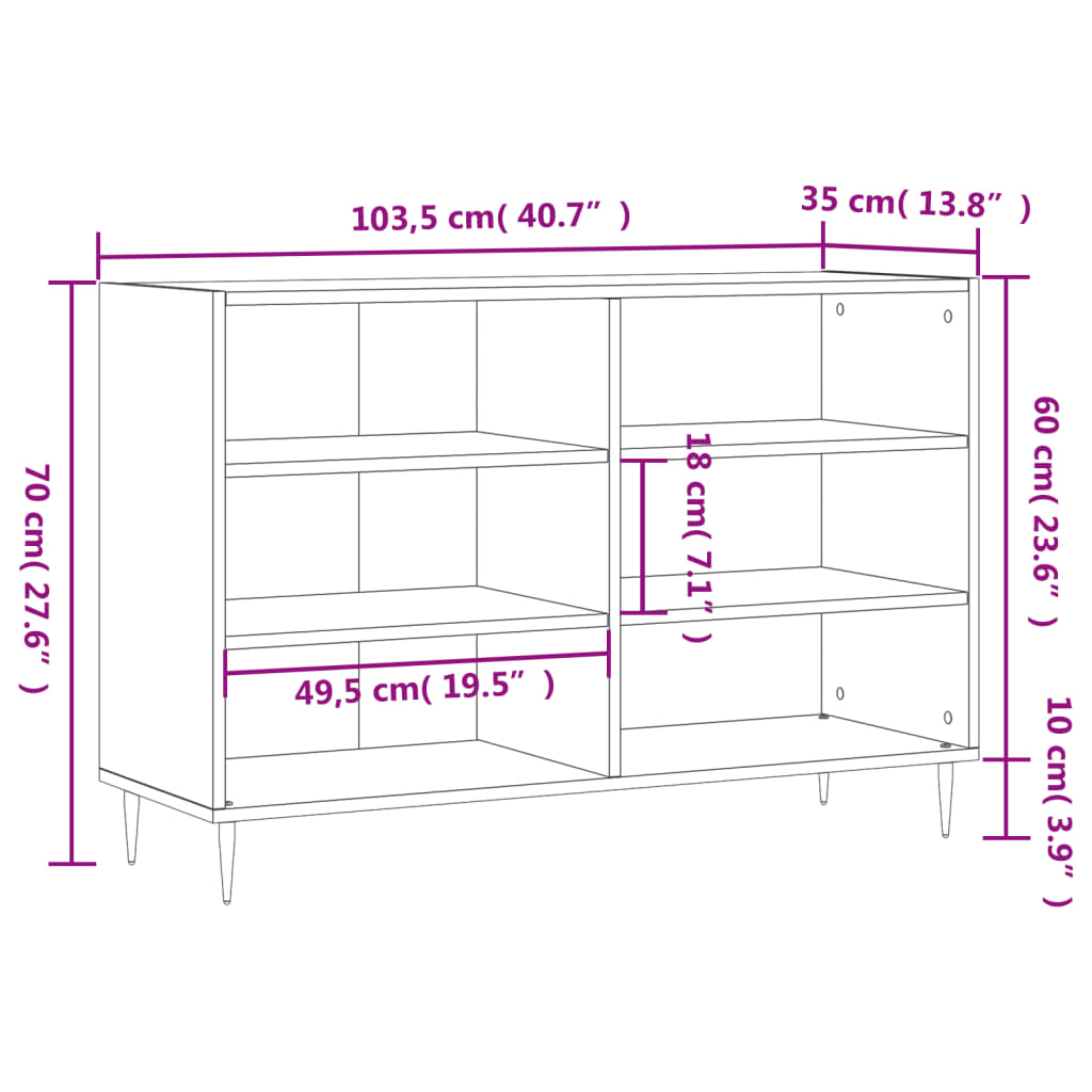 vidaXL Skenkur Steypugrár 103,5x35x70 cm Samsettur Viður