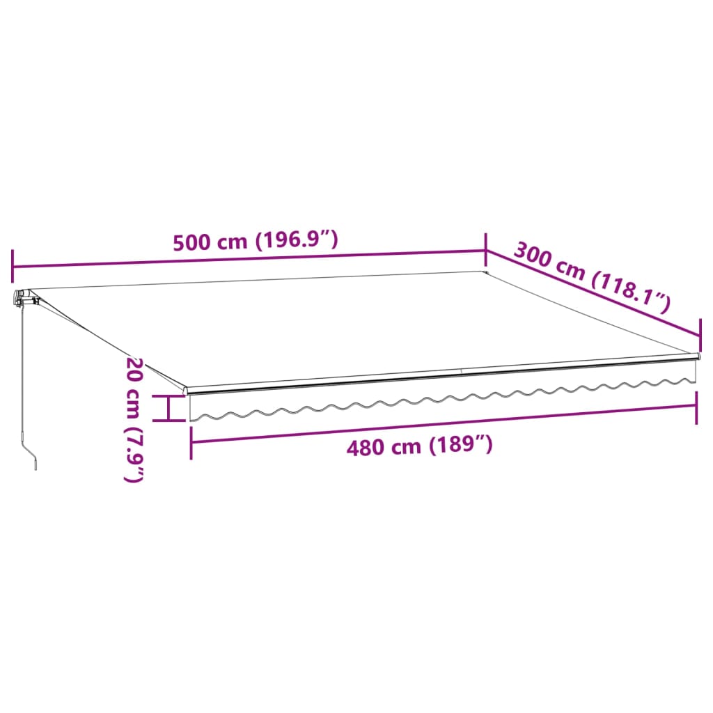 vidaXL Útdraganlegt Skyggni með LED Reykgrátt og Hvítt 500x300 cm