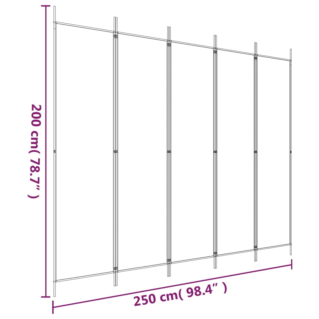 vidaXL 5-falt Skilrúm Svart 250x200 cm Tauefni