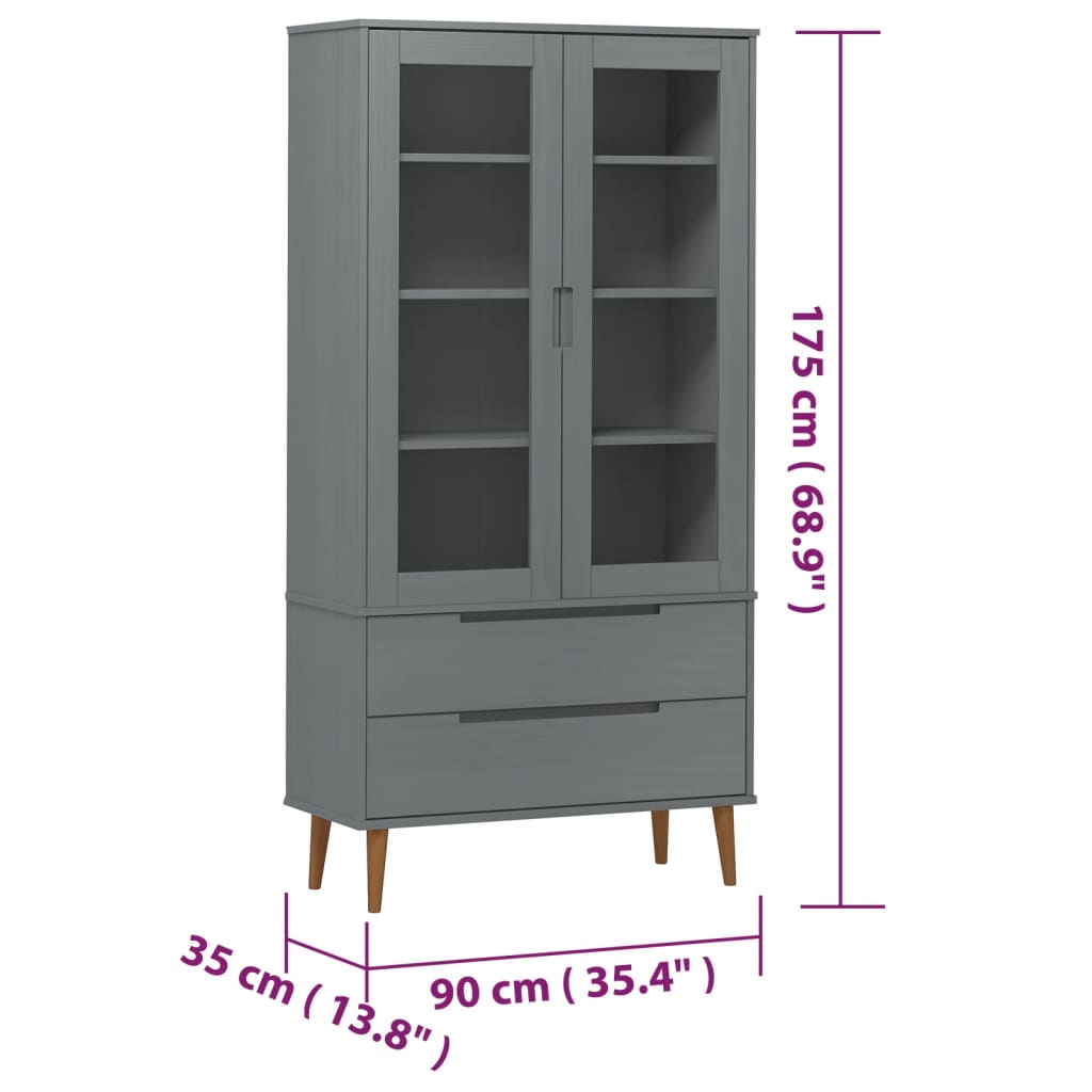 vidaXL Borðstofuskápur "MOLDE" Grár 90x35x175 cm Gegnheil Fura