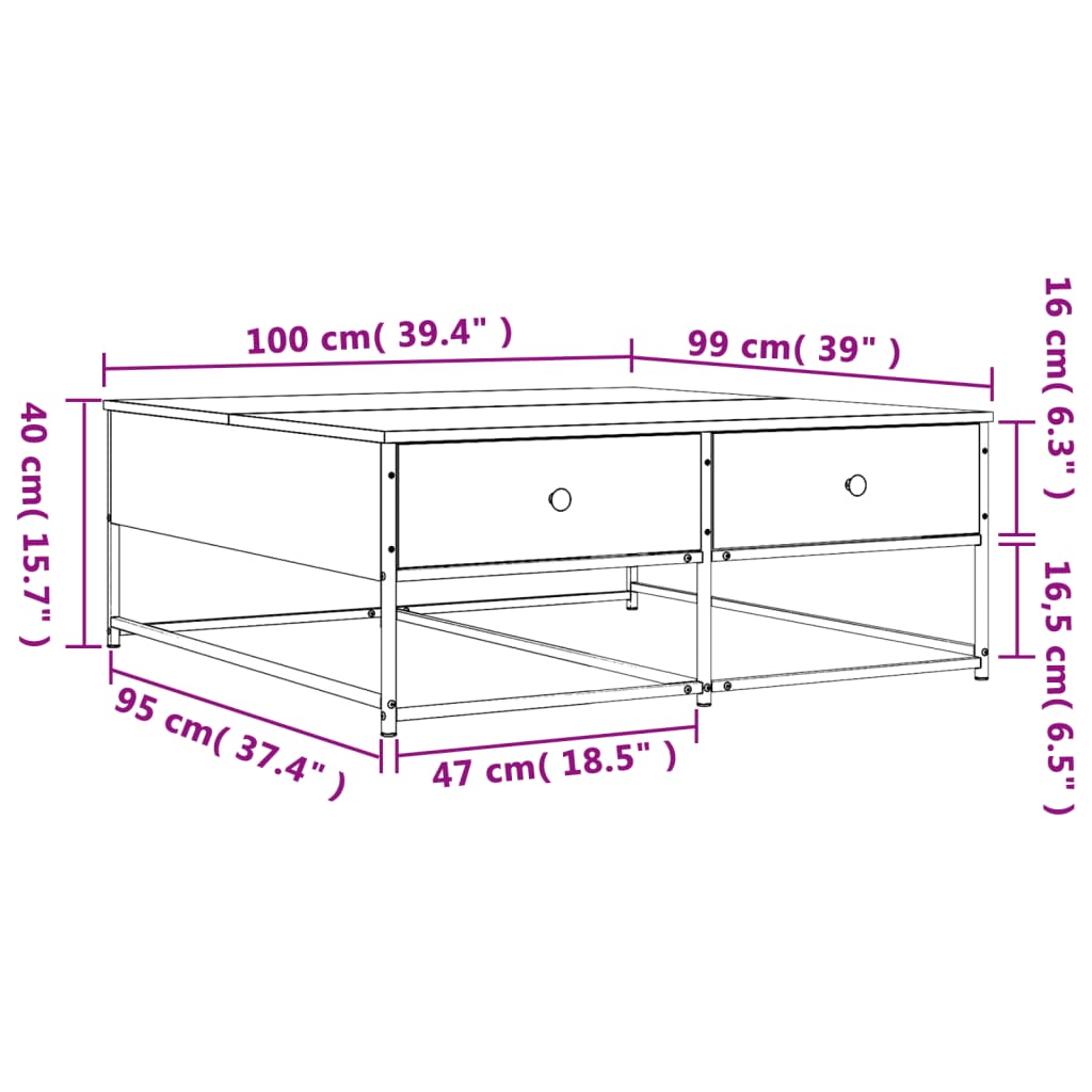 vidaXL Sófaborð Grátt Sonoma 100x99x40 cm Samsettur Viður