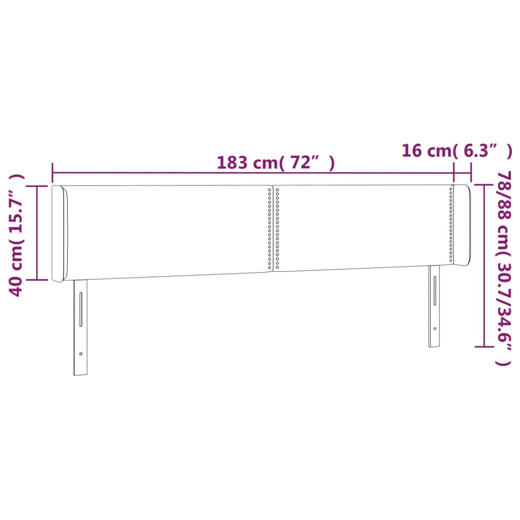 vidaXL Höfðagafl með Eyrum 183x16x78/88 cm Dökkgrátt Flauel