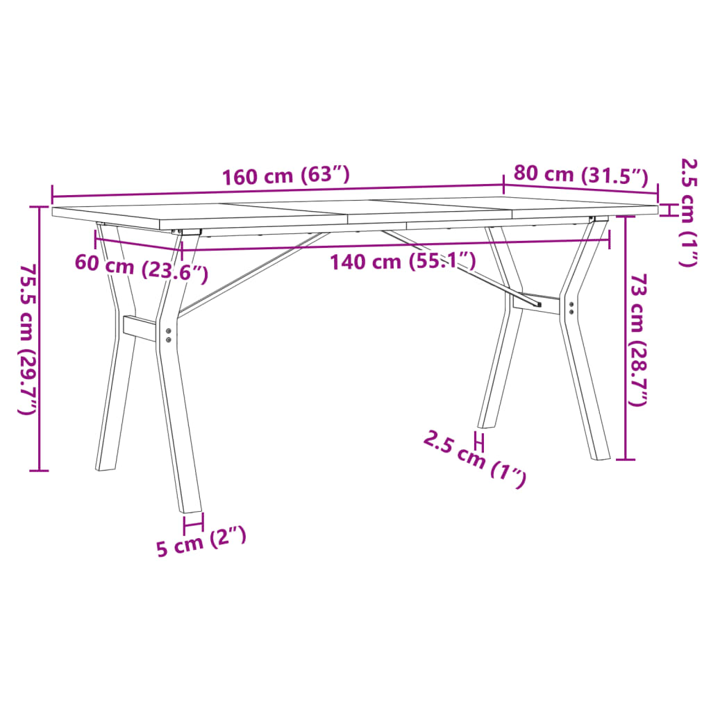 vidaXL Borðstofuborð Y-grind 160x80x75,5cm Gegnheil Fura og Steypujárn