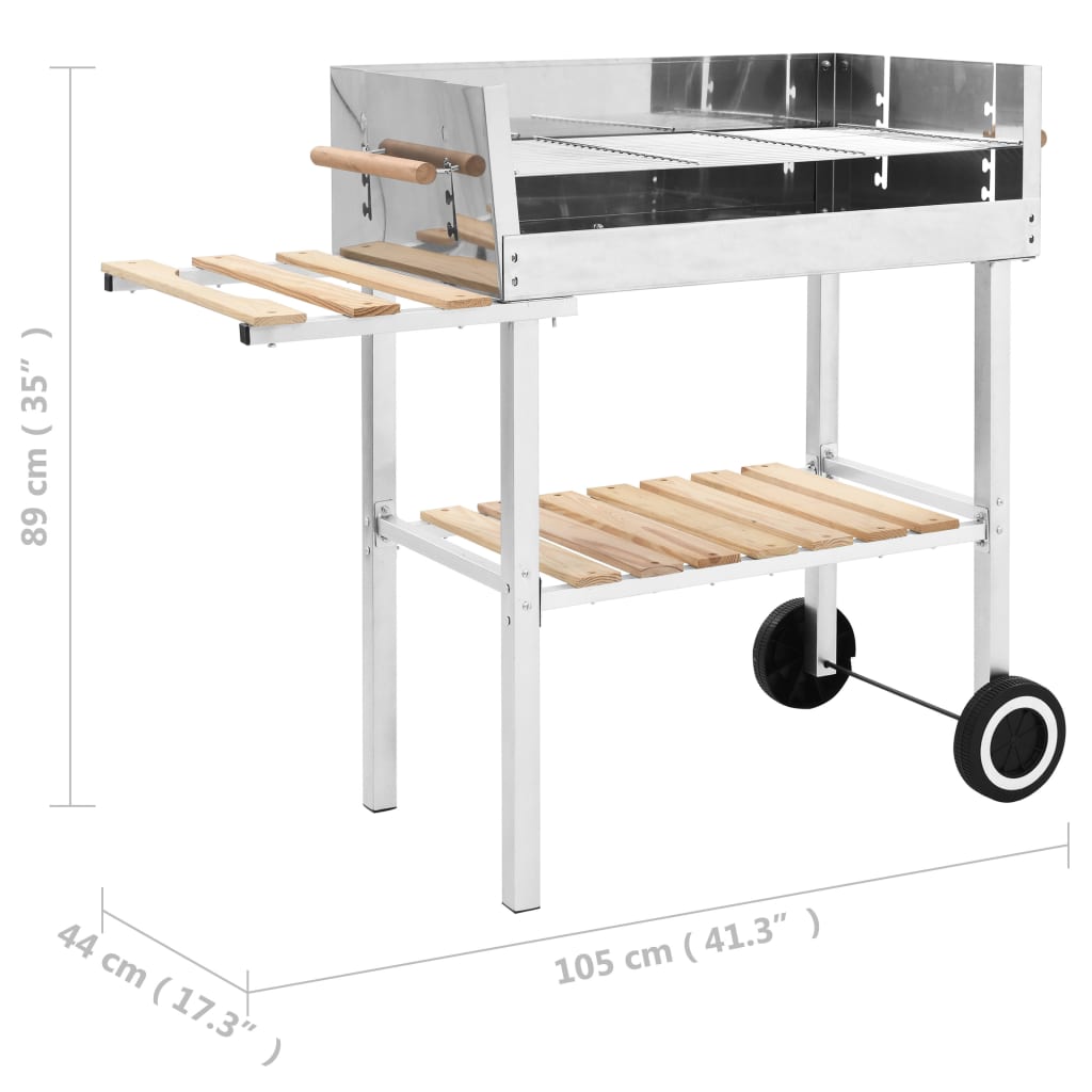 vidaXL XXL Kerra Kol BBQ Grill Ryðfrítt Stál með 2 Hillum