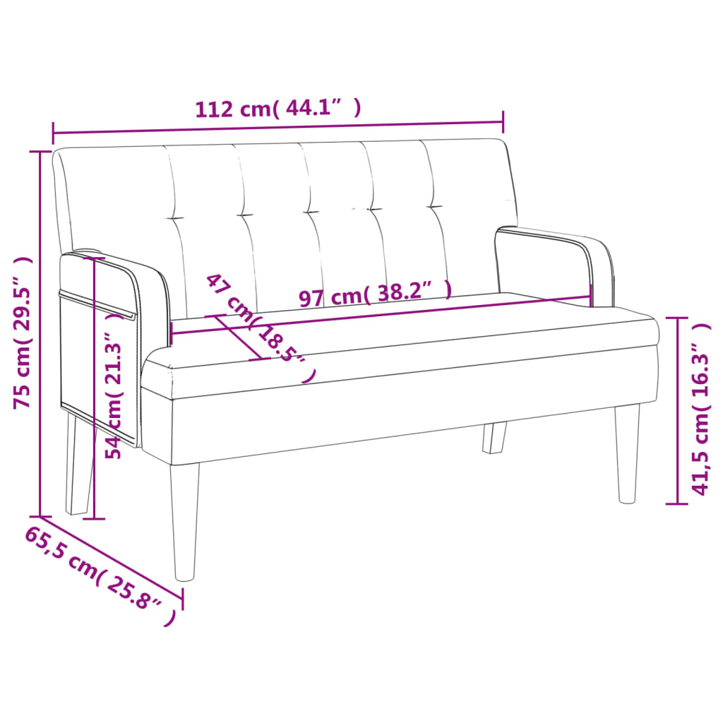 vidaXL Bekkur með Bakstoð Brúnn 112x65,5x75 cm Gervileður