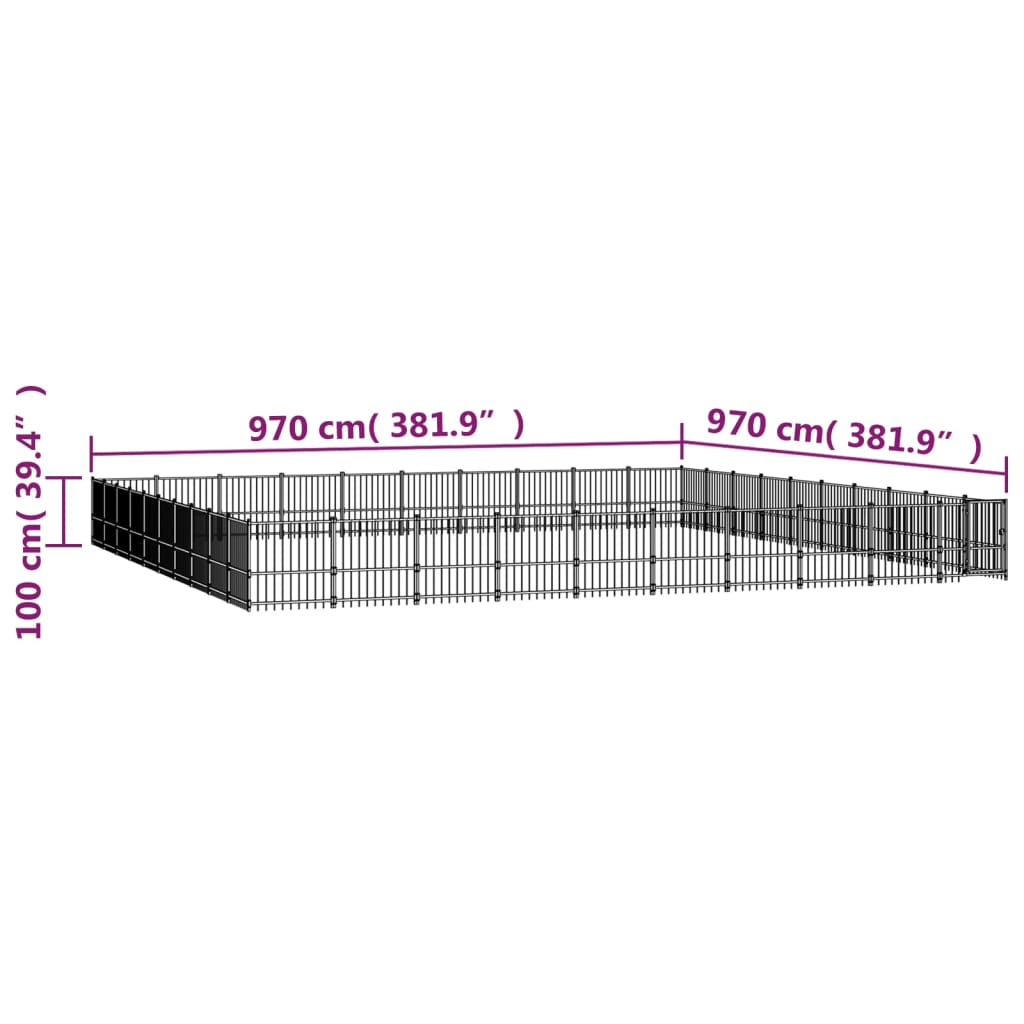 vidaXL úti hundaræktunarstál 94,09 m²