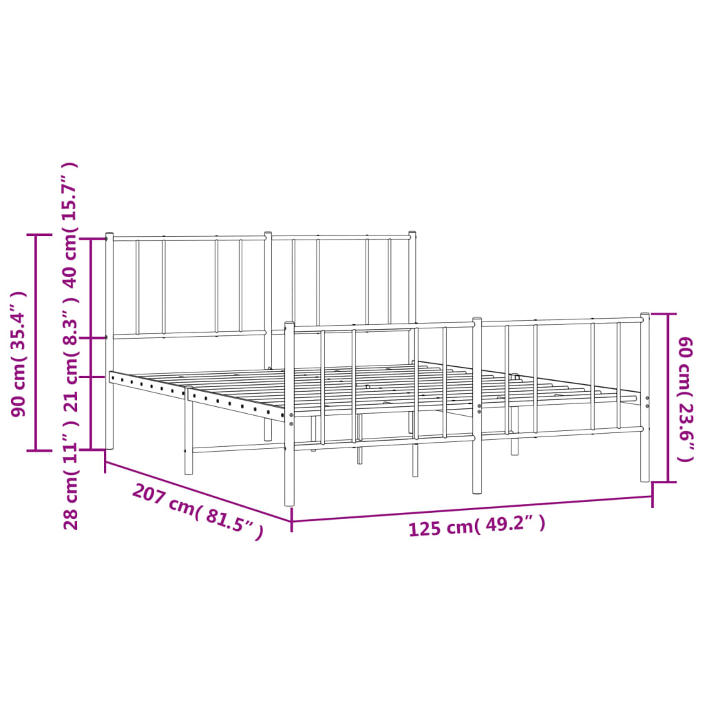 vidaXL Rúmgrind úr Málmi með Höfuðgafli & Fótagafli Svört 120x200 cm