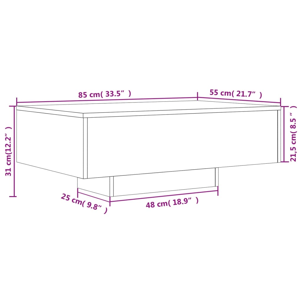 vidaXL Sófaborð með LED-Ljósum Hvítt 85x55x31 cm