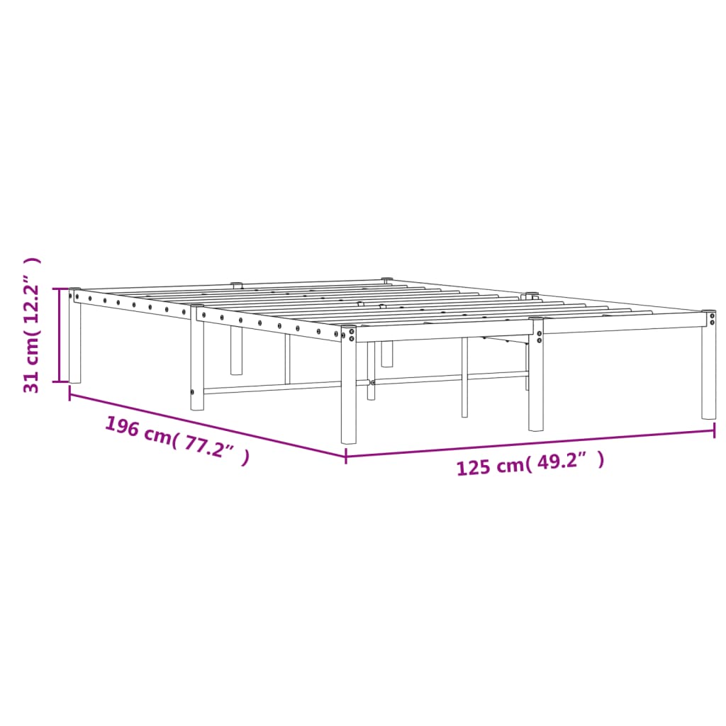 vidaXL Rúmgrind úr Málmi Svört 120x190 cm