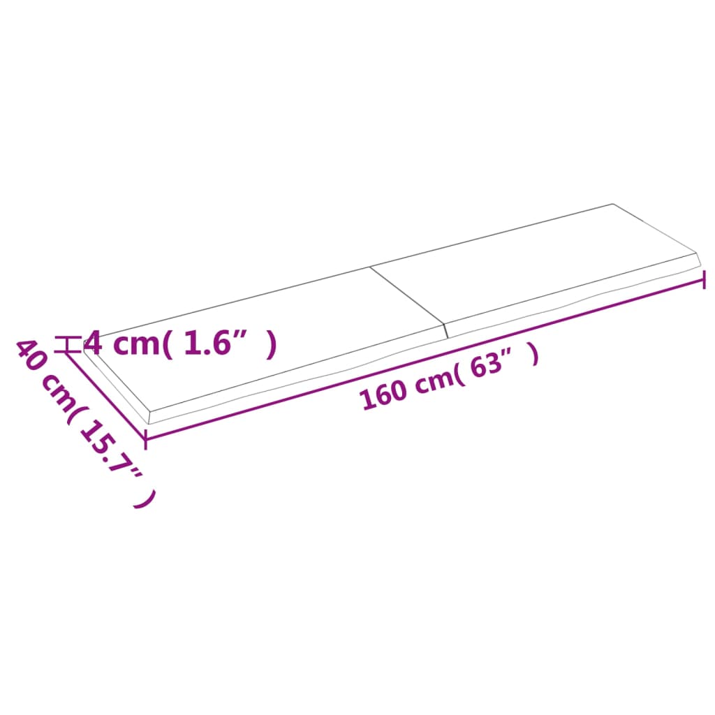 vidaXL Baðherbergisborðplata Brúnn 160x40x(2-4)cm Meðhöndlaður Viður