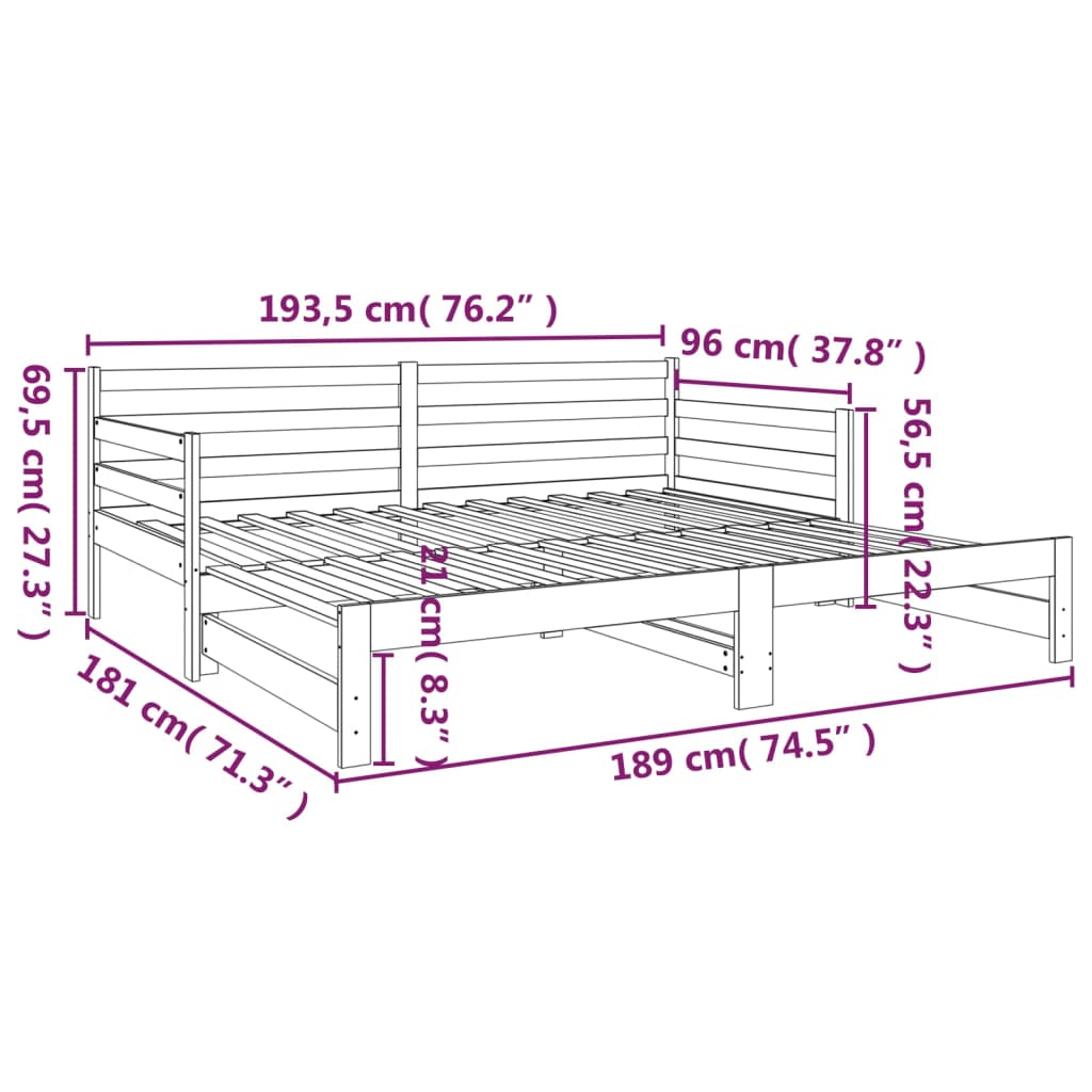 vidaXL Útdraganlegur Svefnsófi Hvítur 2x(90x190) cm Gegnheil Fura