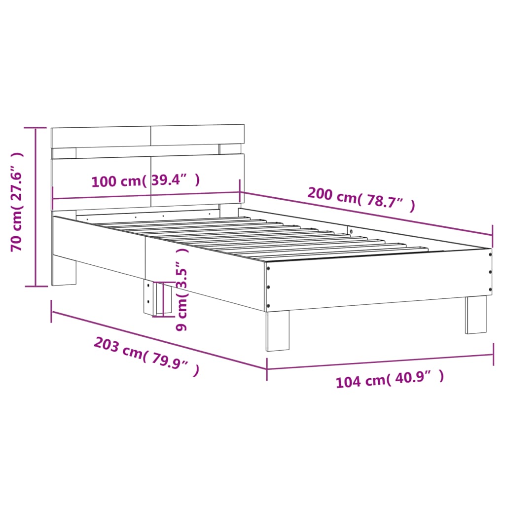 vidaXL Rúmgrind með Höfuðgafli Reyklituð Eik 100x200cm Samsettur Viður