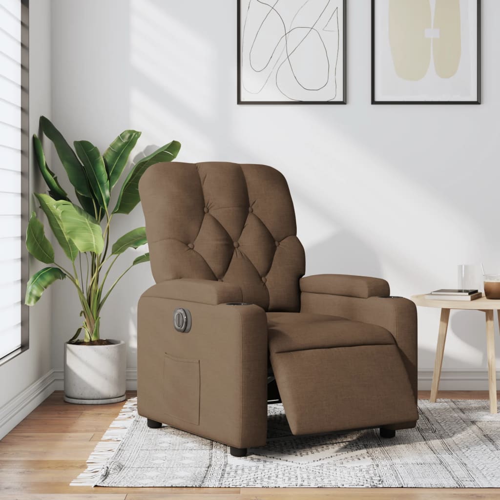 vidaXL Electric Recliner stóll Brúnt efni