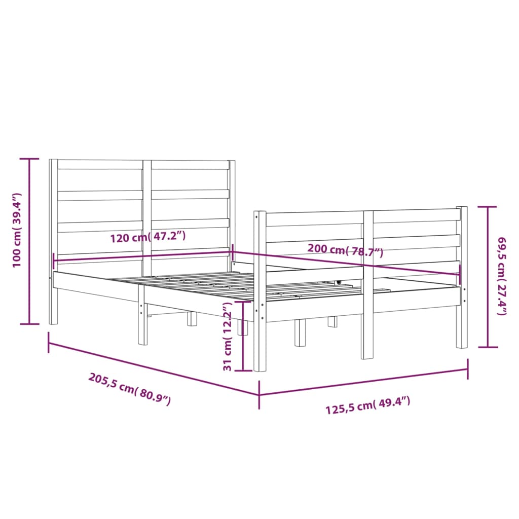 vidaXL Rúmgrind án Dýnu 120x200 cm Gegnheil Fura