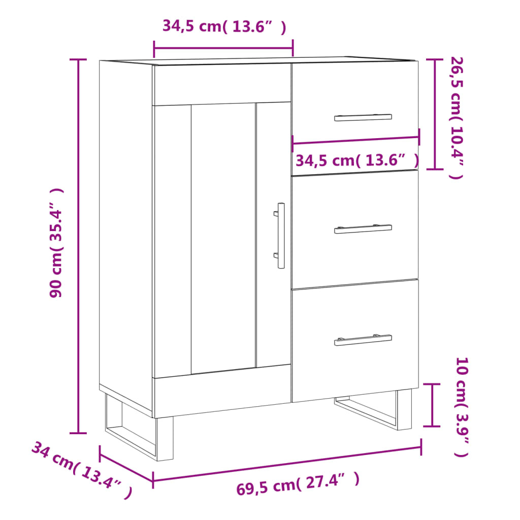 vidaXL Skenkur Svartur 69,5x34x90 cm Samsettur Viður