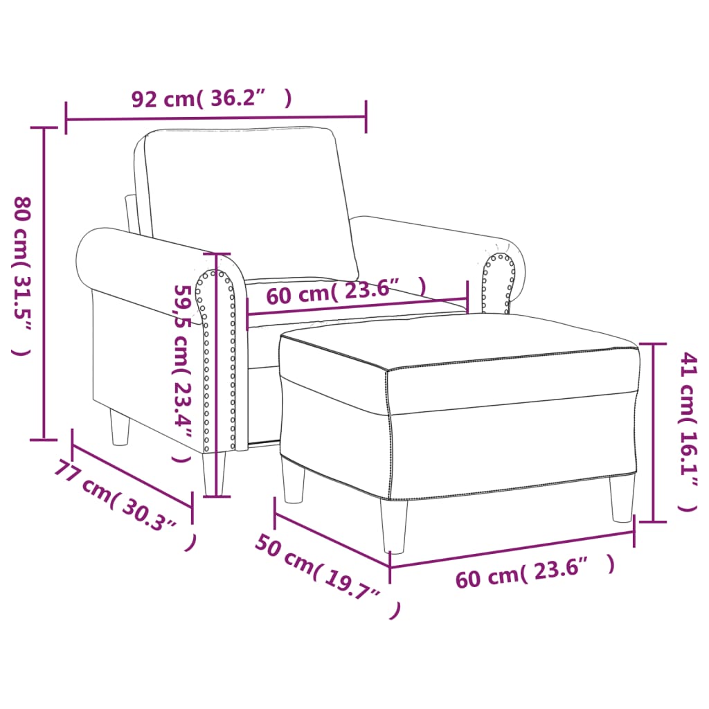 vidaXL Stofustóll með Fótaskemli Dökkgrár Flauel 60 cm