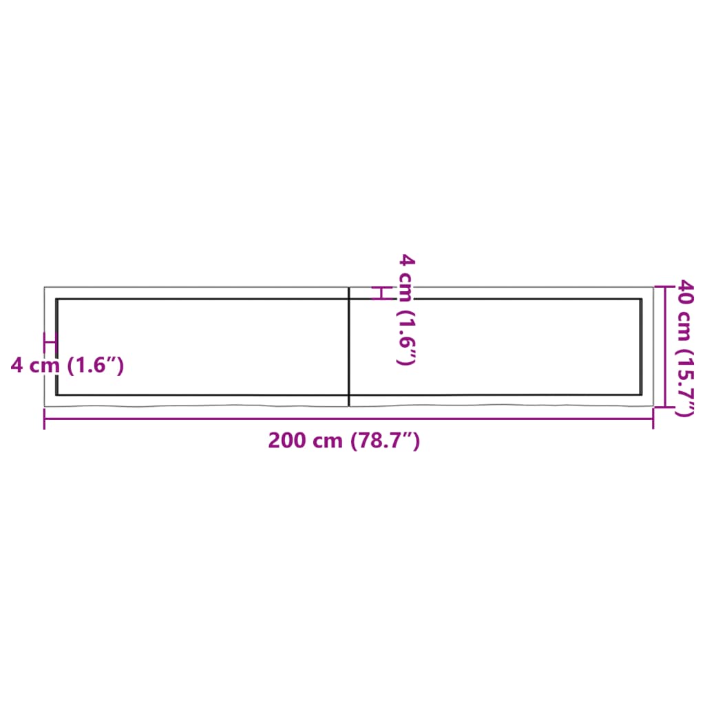 vidaXL Vegghilla Dökkbrún 200x40x(2-4) cm Meðhöndluð Gegnheil Eik