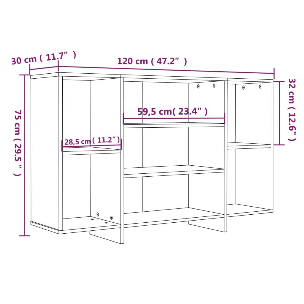 vidaXL Skenkur Steypugrár 120x30x75 cm Samsettur Viður