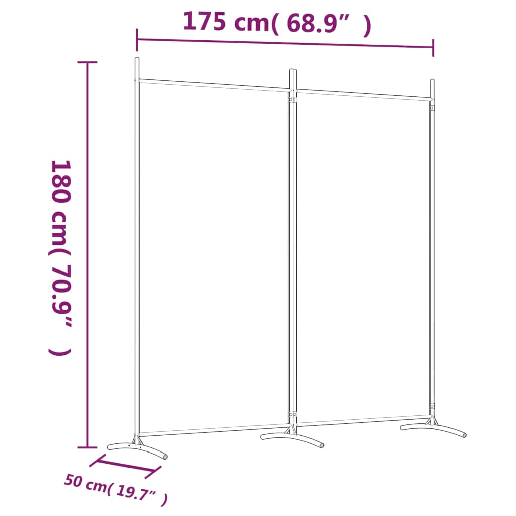 vidaXL 2-falt Skilrúm Hvítt 175x180 cm Tauáklæði