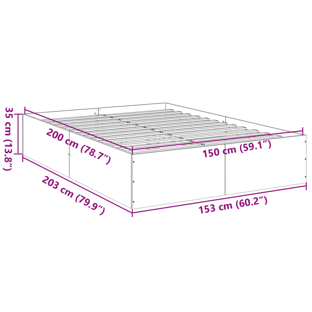 vidaXL Rúmgrind án Dýnu Reyktóna Eikarlitur 150x200 cm