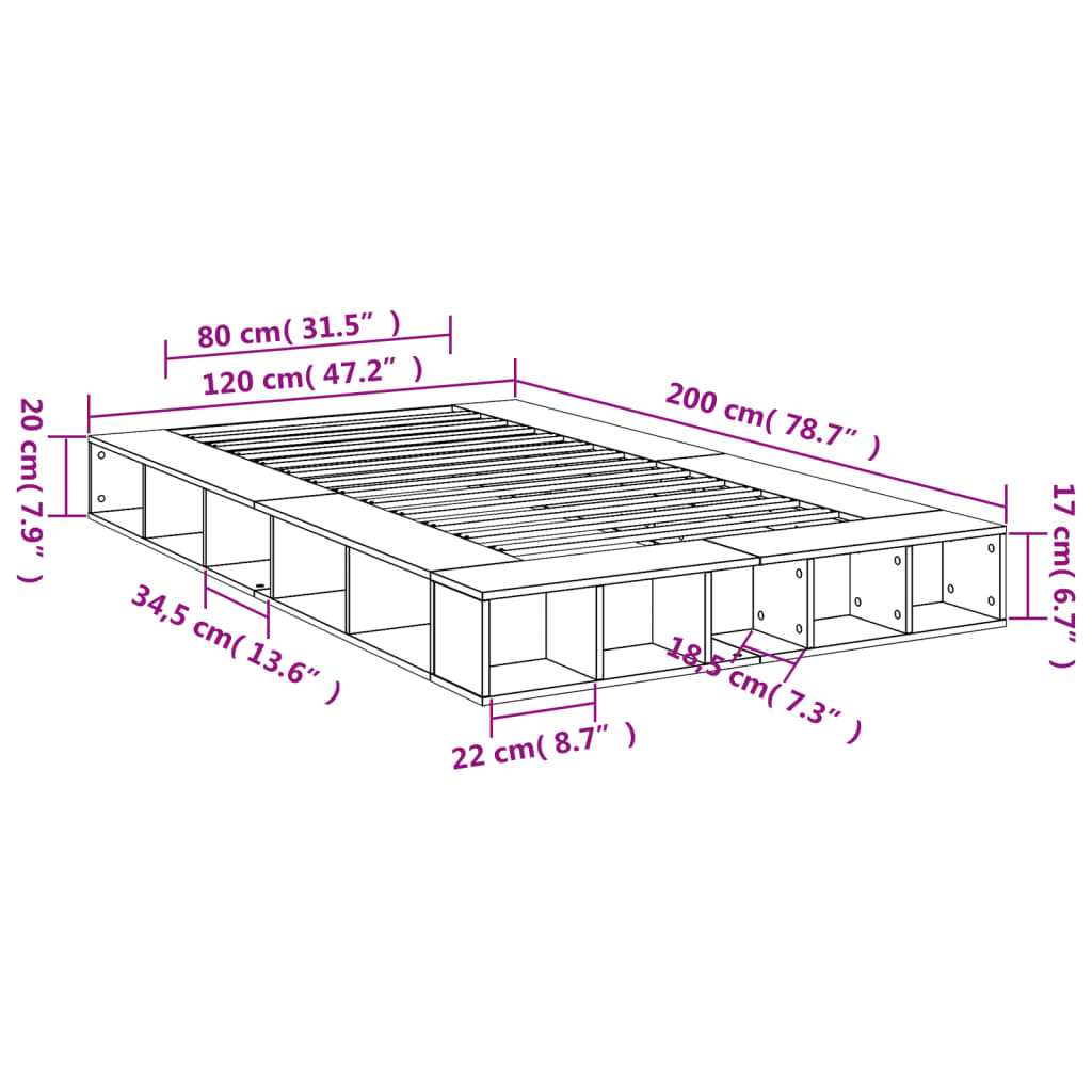 vidaXL Rúmgrind án Dýnu Reyktóna Eikarlitur 120x200 cm