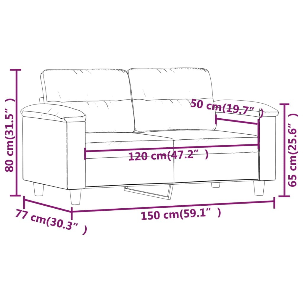 vidaXL 2 Sæta Sófi Ljósgrár 120 cm Míkrófíberáklæði