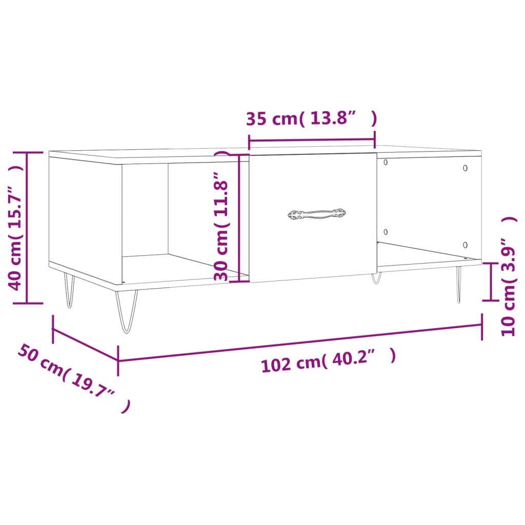 vidaXL Sófaborð Reyklituð Eik 102x50x40 Samsettur Viður