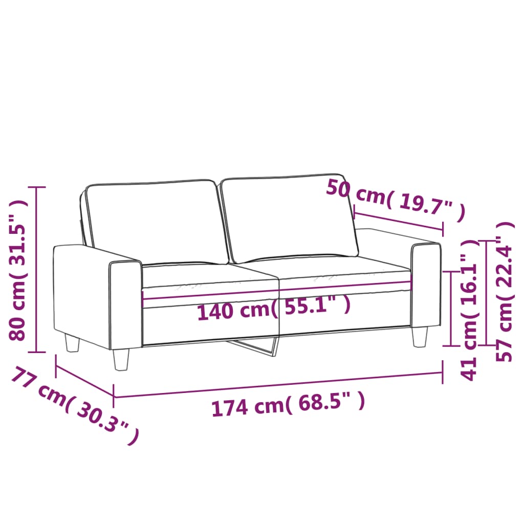 vidaXL 2 Sæta Sófi Dökkgrár 140 cm Efnisáklæði