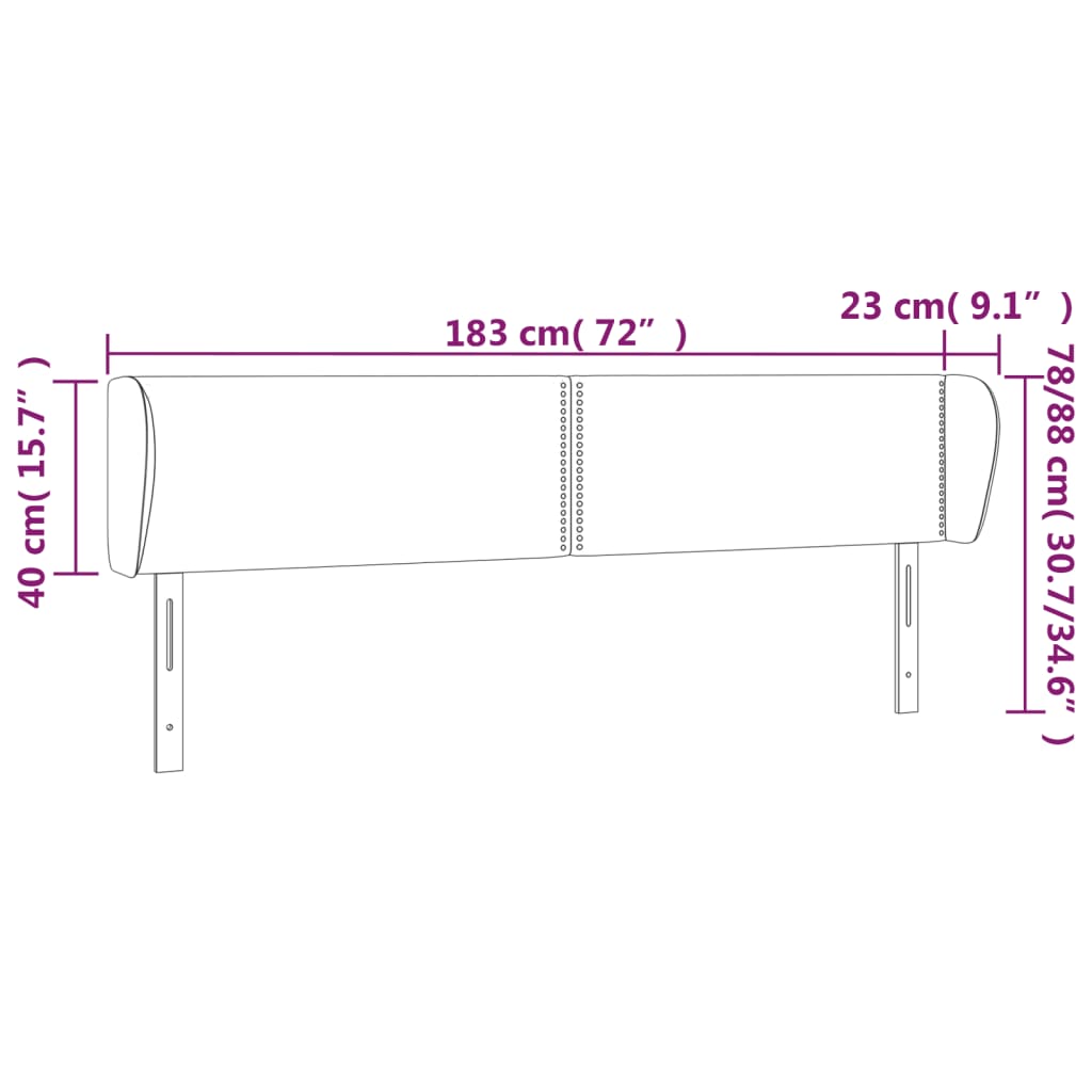 vidaXL Höfðagafl með Eyrum 183x23x78/88 cm Ljósgrátt Flauel