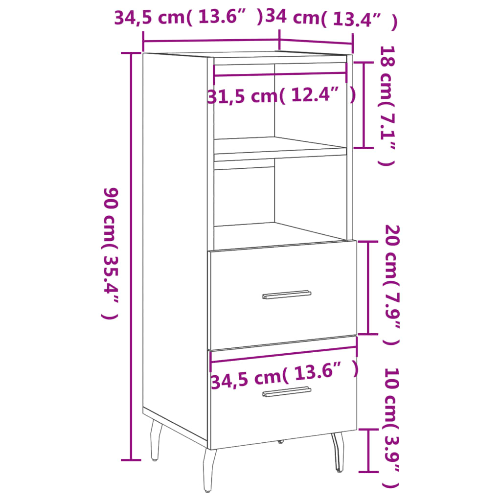 vidaXL Skenkur Svartur 34,5x34x90 cm Samsettur Viður