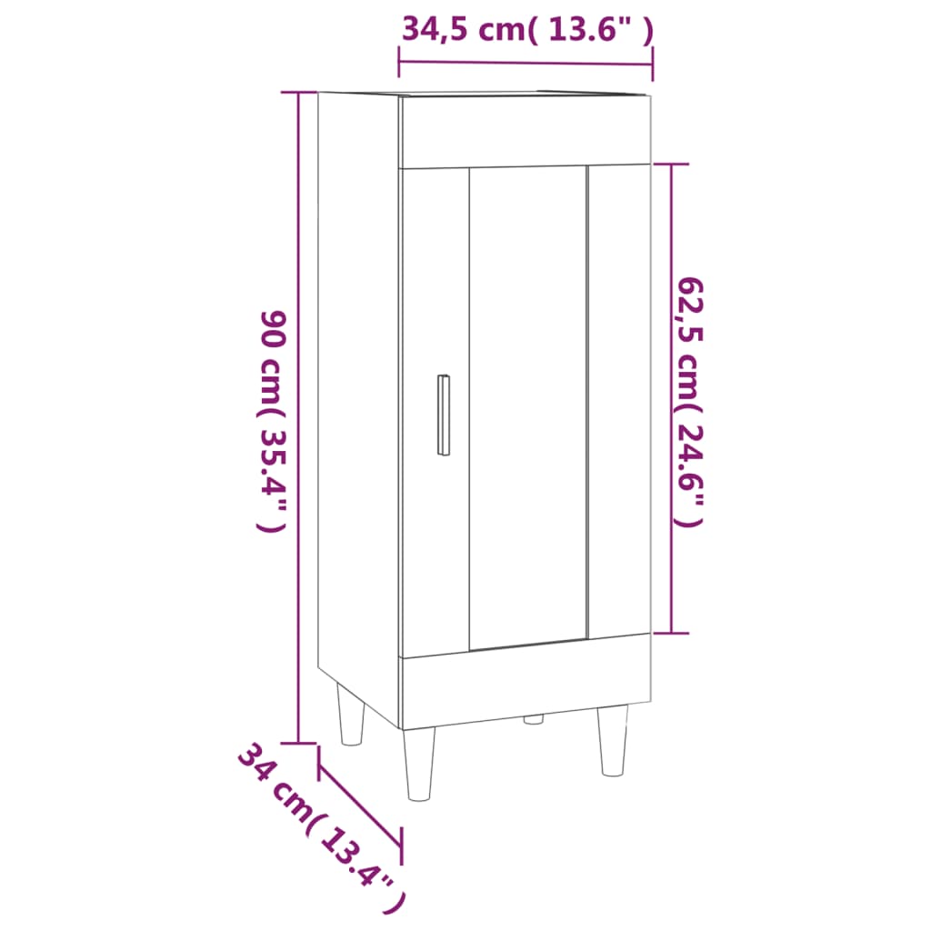 vidaXL Skenkur Svartur 34,5x34x90 cm Samsettur Viður