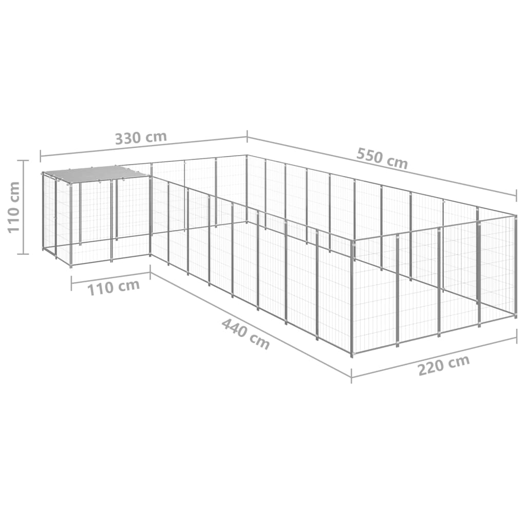 vidaXL Hundabyrgi Silver 13,31 m² Stál