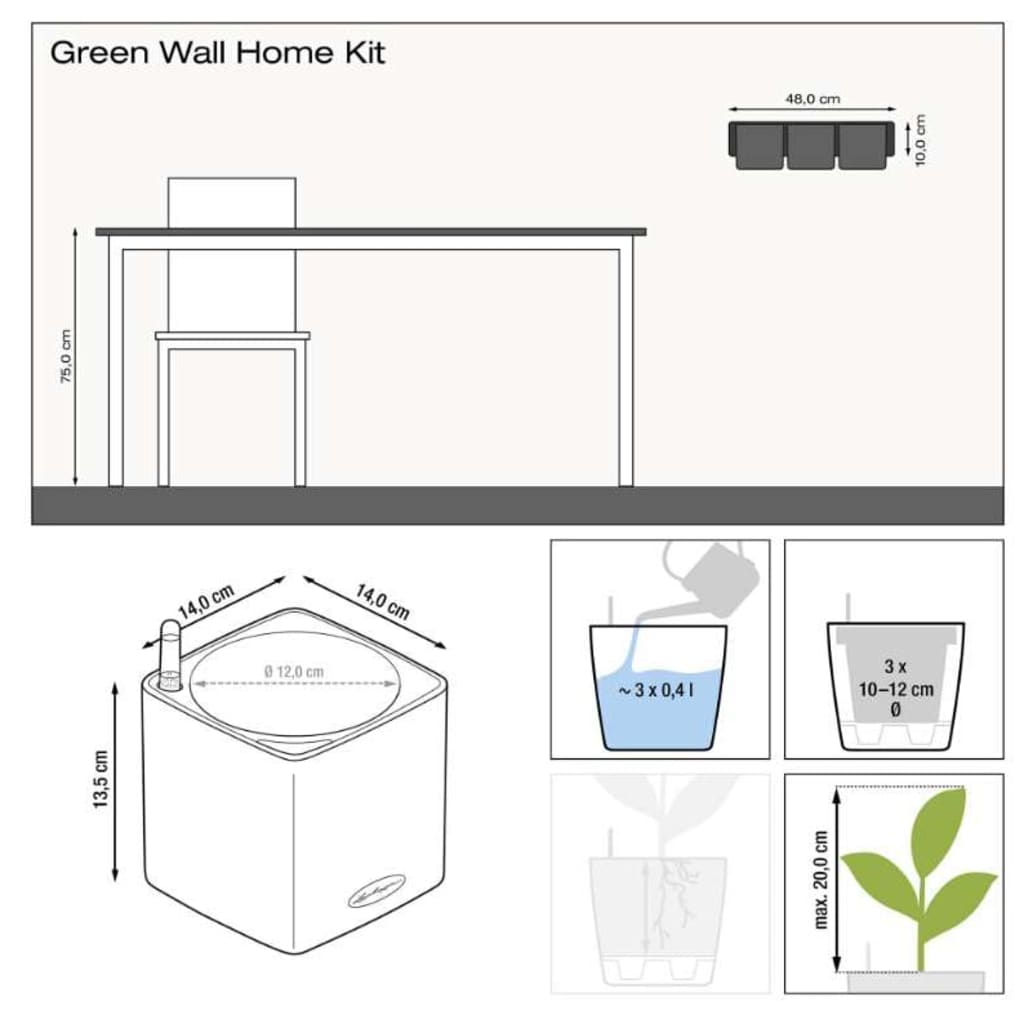 LECHUZA Gróðurker 3 stk. "Green Wall Home Kit" Hvít