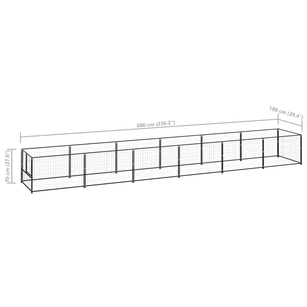 vidaXL Hundabyrgi Svart 6 m² Stál