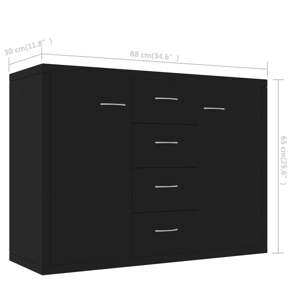 800685 vidaXL Sideboard Black 88x30x65 cm Chipboard