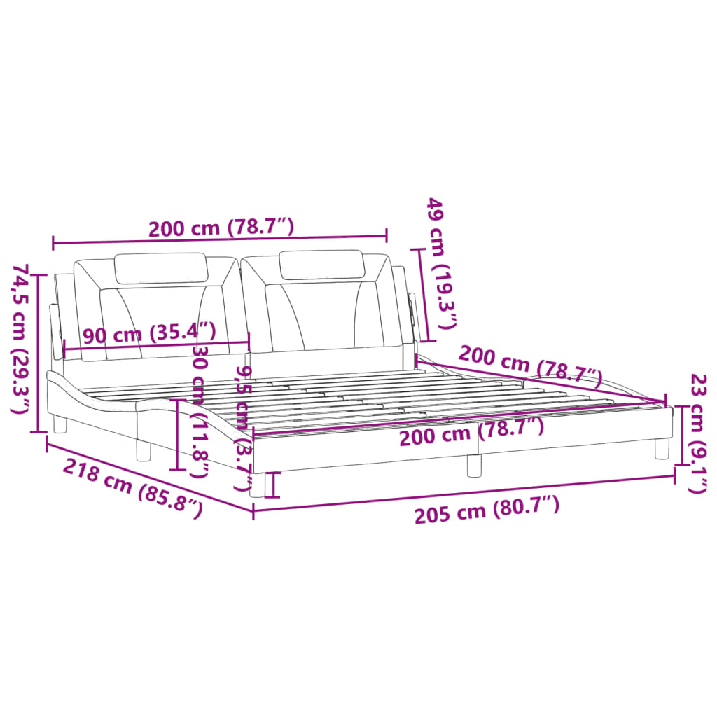 vidaXL Rúmgrind með Höfuðgafli Hvítur 200x200 cm Gervileður