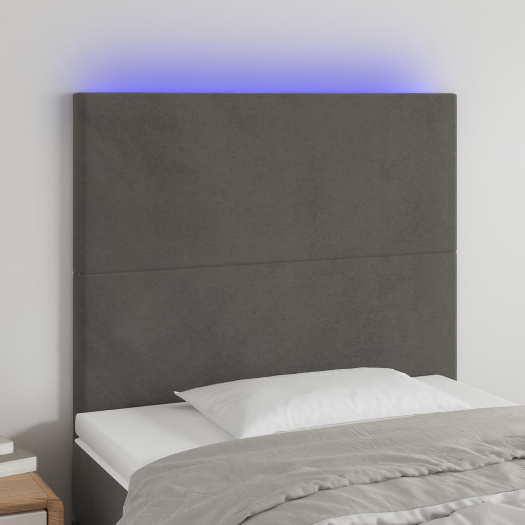 vidaXL LED höfuðgafl Dökkgrátt 100x5x118/128 cm Flauel