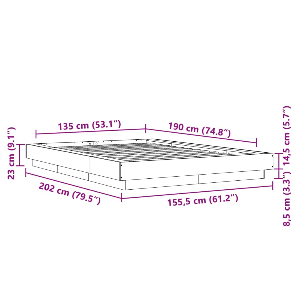 vidaXL Rúmgrind án Dýnu Svört 135x190 cm