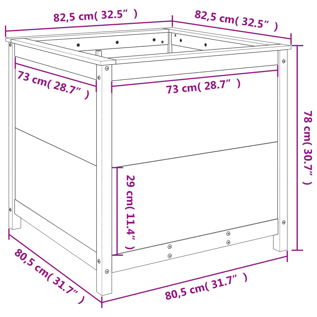 vidaXL Gróðurker 82,5x82,5x78 cm Gegnheill Furuviður