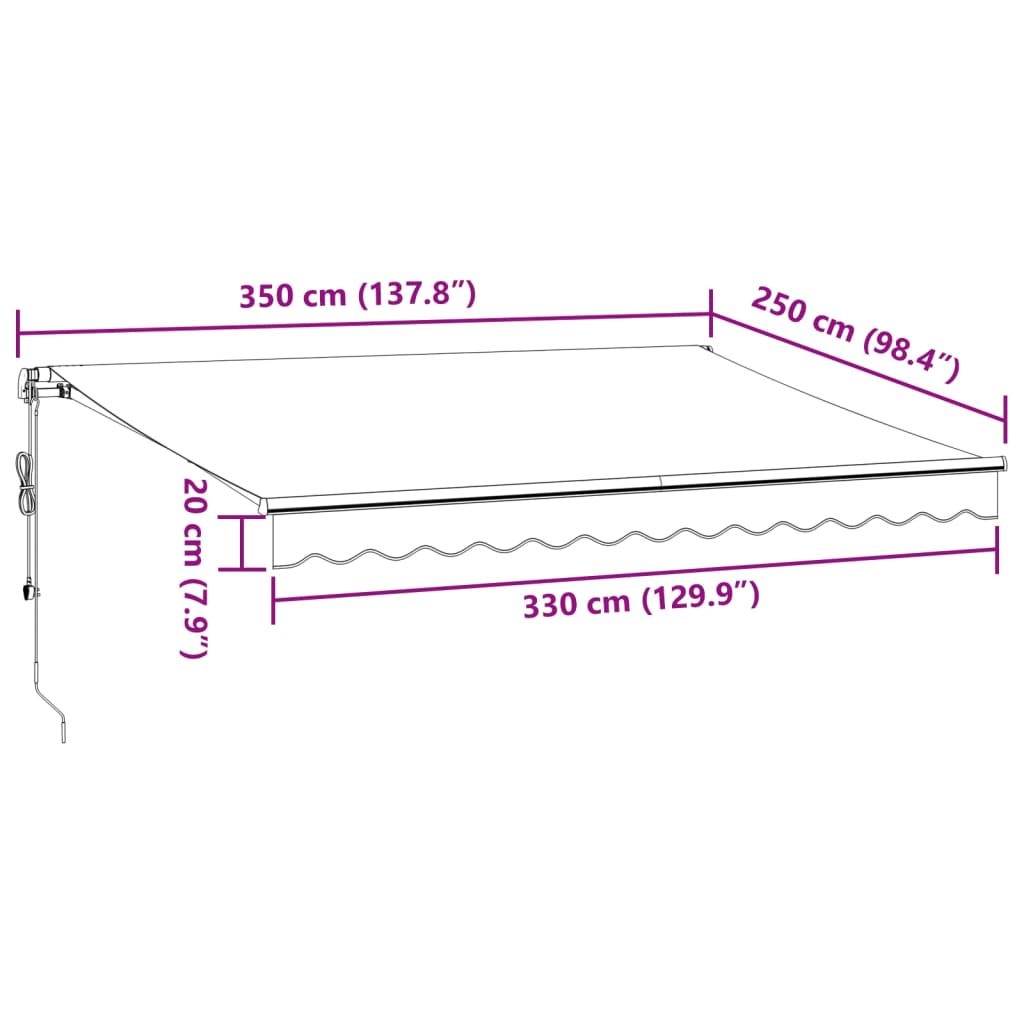 vidaXL Útdraganleg Markísa Vínrauð 350x250 cm