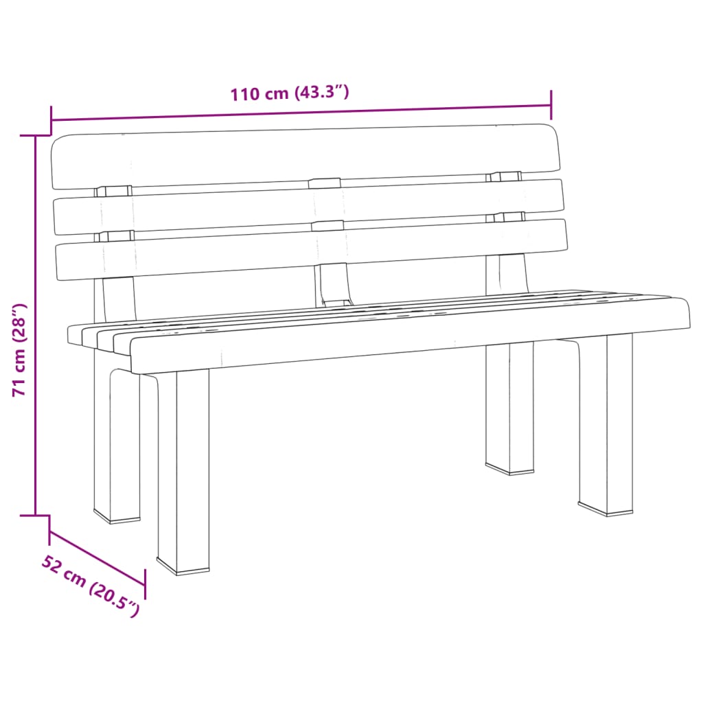 vidaXL Garðbekkur Grænn 110x52x71 cm Pólýprópýlen